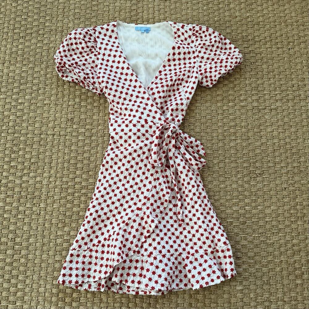 Draper James RSVP Red Floral Wrap Dress Size XS Puff Sleeve - Picture 6 of 10